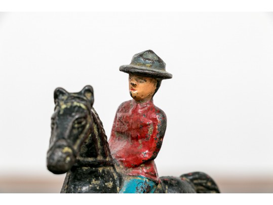 Semi Antique Paint Finished Cast Iron Toy Horse Pulled Fire Cart With Additional Equestrian