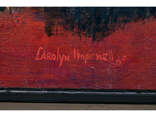 Carolyn Hopewell, Signed 1969 Oil On Board, Modern Landscape In Moonlight