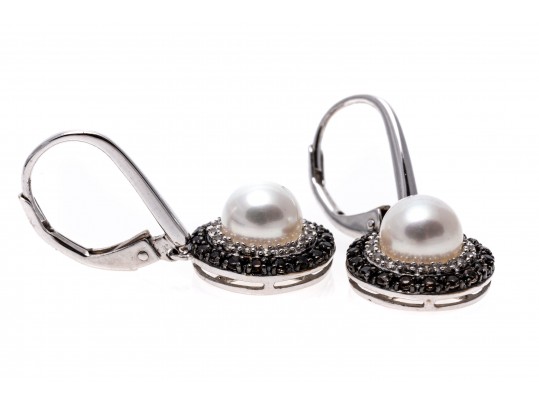 Classic 14K White Gold And Pearl Dangle Earrings