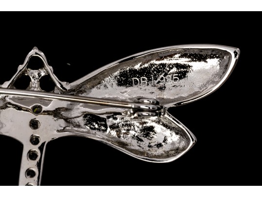 Sterling Silver Whimsical Dragonfly Pin Set With Round Brilliant CZ Stones And Enamel Wings
