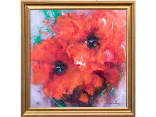 Victoria Montesinos (Mexico, B.1944) Oil On Panel, Red Floral 