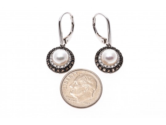 Classic 14K White Gold And Pearl Dangle Earrings