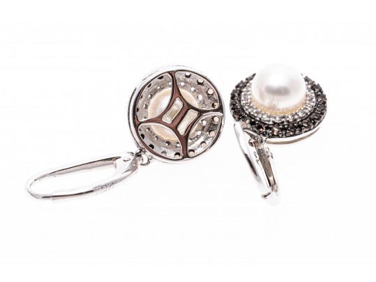 Classic 14K White Gold And Pearl Dangle Earrings