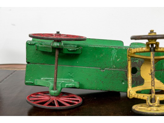 Semi Antique Paint Finished Cast Iron Toy Farm Cart Pulled By Horses 