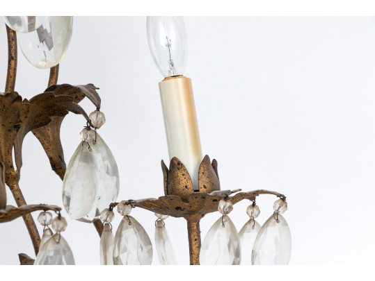 Pair Of Gilt Metal And Cut Crystal Wall Sconces