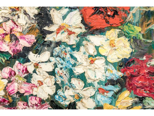 Palette Knife Acrylic On Canvas, Floral Still Life