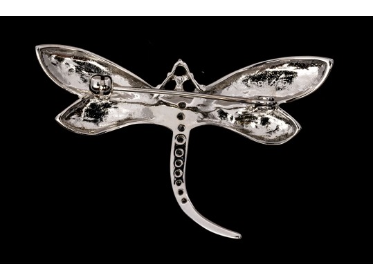 Sterling Silver Whimsical Dragonfly Pin Set With Round Brilliant CZ Stones And Enamel Wings