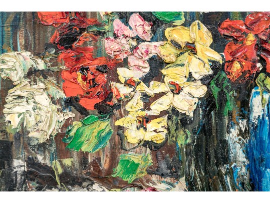 Palette Knife Acrylic On Canvas, Floral Still Life