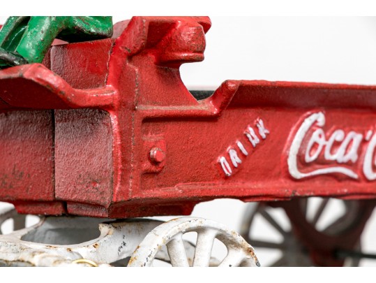 Vintage Paint Finished Cast Iron “Coca Cola” Horse Drawn Cart 