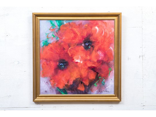 Victoria Montesinos (Mexico, B.1944) Oil On Panel, Red Floral 