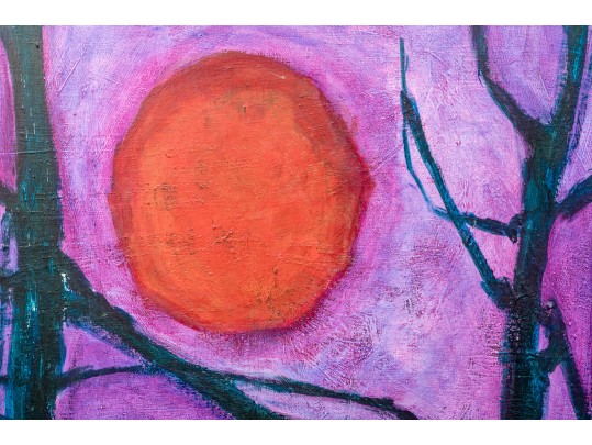 Carolyn Hopewell, Signed 1969 Oil On Board, Modern Landscape In Moonlight