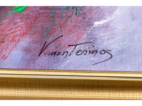 Victoria Montesinos (Mexico, B.1944) Oil On Panel, Red Floral 