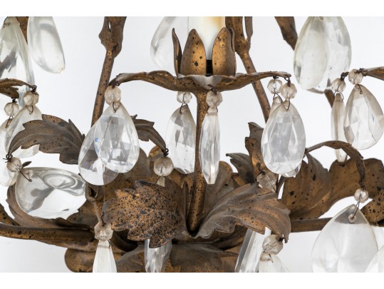 Pair Of Gilt Metal And Cut Crystal Wall Sconces