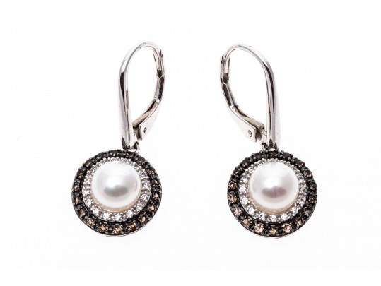 Classic 14K White Gold And Pearl Dangle Earrings