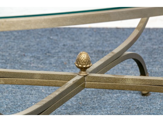 Hollywood Regency Style Brass & Glass Oval Top Cocktail Table 