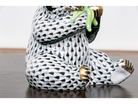 Magnificent Herend Hand Painted Panda Bear Eating Bamboo