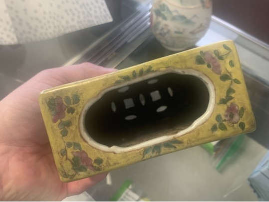 Antique Chinese Famille Rose Enameled Porcelain Pillow, 19th C. 