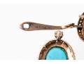 14k Rose Gold Lovely Vintage Turquoise Cabachon And Seed Pearl Halo Earrings