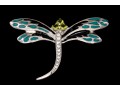 Sterling Silver Whimsical Dragonfly Pin Set With Round Brilliant CZ Stones And Enamel Wings