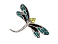 Sterling Silver Whimsical Dragonfly Pin Set With Round Brilliant CZ Stones And Enamel Wings