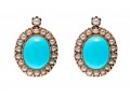 14k Rose Gold Lovely Vintage Turquoise Cabachon And Seed Pearl Halo Earrings