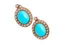 14k Rose Gold Lovely Vintage Turquoise Cabachon And Seed Pearl Halo Earrings