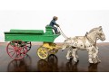 Semi Antique Paint Finished Cast Iron Toy Farm Cart Pulled By Horses 