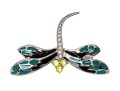 Sterling Silver Whimsical Dragonfly Pin Set With Round Brilliant CZ Stones And Enamel Wings