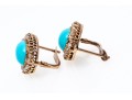 14k Rose Gold Lovely Vintage Turquoise Cabachon And Seed Pearl Halo Earrings