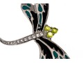 Sterling Silver Whimsical Dragonfly Pin Set With Round Brilliant CZ Stones And Enamel Wings