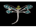 Sterling Silver Whimsical Dragonfly Pin Set With Round Brilliant CZ Stones And Enamel Wings