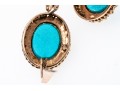 14k Rose Gold Lovely Vintage Turquoise Cabachon And Seed Pearl Halo Earrings
