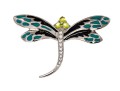 Sterling Silver Whimsical Dragonfly Pin Set With Round Brilliant CZ Stones And Enamel Wings