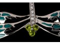 Sterling Silver Whimsical Dragonfly Pin Set With Round Brilliant CZ Stones And Enamel Wings