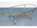 Hollywood Regency Style Brass & Glass Oval Top Cocktail Table 