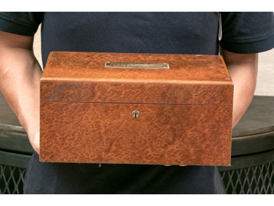 Burled Veneered, Poem Mounted Travelers Chest