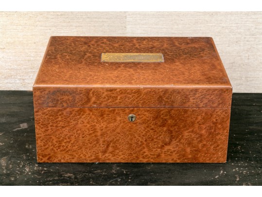 Burled Veneered, Poem Mounted Travelers Chest