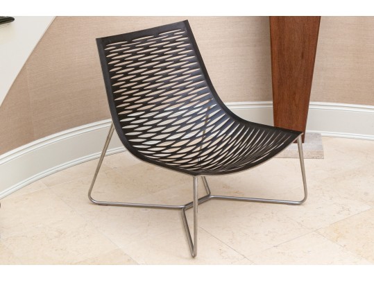 Artisanal Modern Steel And Pierced Leather Chair