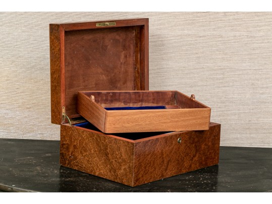 Burled Veneered, Poem Mounted Travelers Chest