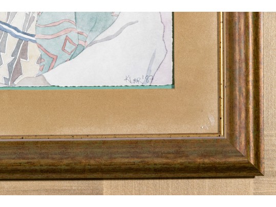 Irene Klar (Canadian, B. 1950) Watercolor Painting Of Native American Figural Subjects Paper