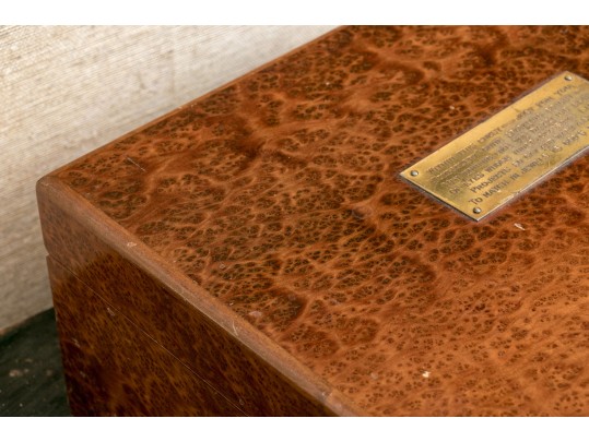 Burled Veneered, Poem Mounted Travelers Chest