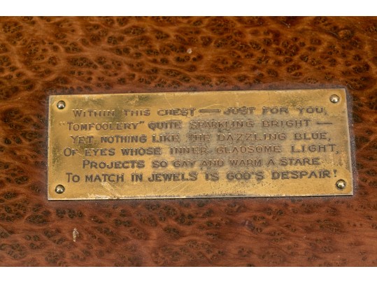 Burled Veneered, Poem Mounted Travelers Chest