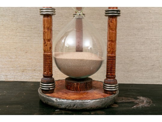 Antique Wood And Glass Hourglass