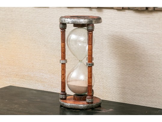 Antique Wood And Glass Hourglass
