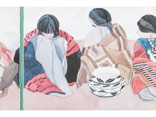 Irene Klar (Canadian, B. 1950) Watercolor Painting Of Native American Figural Subjects Paper