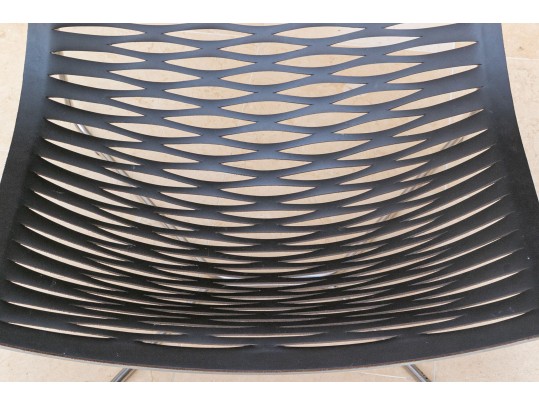 Artisanal Modern Steel And Pierced Leather Chair