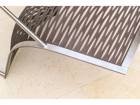 Artisanal Modern Steel And Pierced Leather Chair