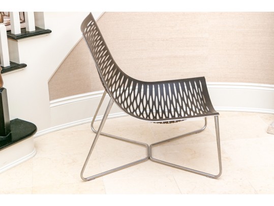 Artisanal Modern Steel And Pierced Leather Chair