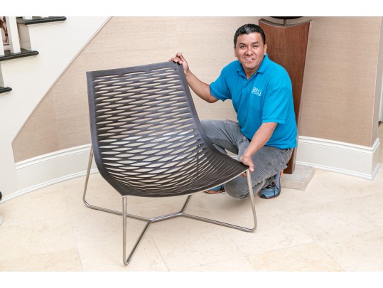 Artisanal Modern Steel And Pierced Leather Chair