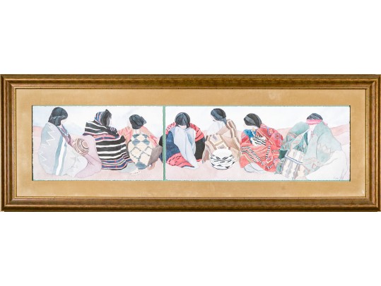 Irene Klar (Canadian, B. 1950) Watercolor Painting Of Native American Figural Subjects Paper